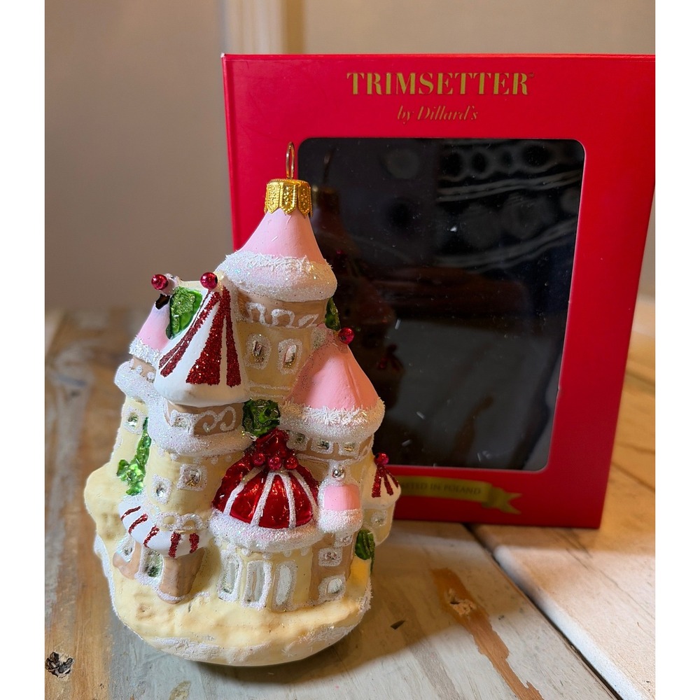 Trimsetter by Dillard's Glass Castle Christmas Ornament w/Box Pastel Glitter